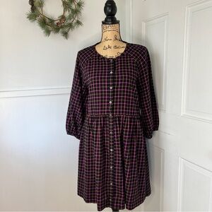 Madewell Plaid Flannel Raglan Button-Front Shirtdress